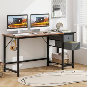 Bureau met 2 Laden 140 cm Lange Computertafel met Hoofdtelefoonhaak en Opbergvak Bureautafel Grote PC-Tafel Werktafel voor Kantoor