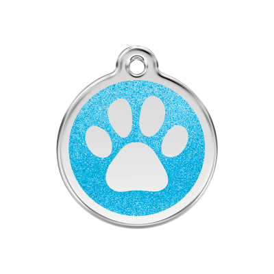 Paw Print Aqua glitter hondenpenning medium/gemiddeld dia. 3 cm - Reddingo