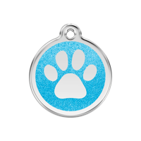 Paw Print Aqua glitter hondenpenning medium/gemiddeld dia. 3 cm - Reddingo