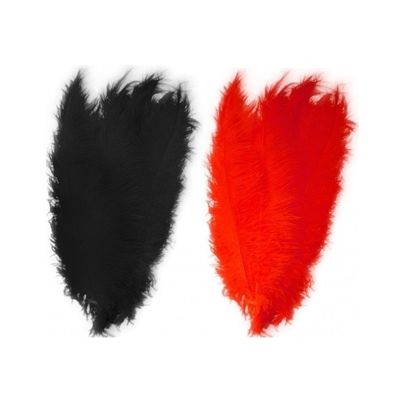4x stuks grote veer/struisvogelveren 2x rood en 2x zwart van 50 cm 4x stuks grote veer/struisvogelveren 2x rood en 2x zwart van 50 cm