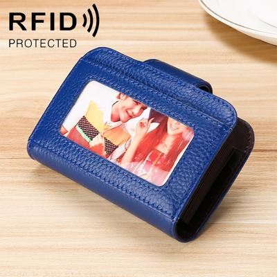 KB188 horizontale koeienhuid lederen orgel vorm meerdere kaartsleuven anti-magnetische RFID portemonnee voor dames met transparant venster (Sapphire
