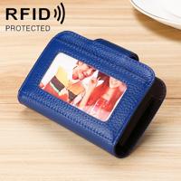 KB188 horizontale koeienhuid lederen orgel vorm meerdere kaartsleuven anti-magnetische RFID portemonnee voor dames met transparant venster (Sapphire