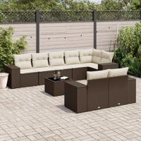 9-delige Loungeset met kussens poly rattan bruin