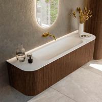 Badmeubel Mondiaz Kurve | 160 cm | Meubelkleur Walnut | Wastafelkleur Talc | Midden spoelbak | Zonder kraangaten