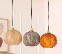 Hanglamp eettafel goud met gekleurde glazen kappen E27 'Demi' - thumbnail