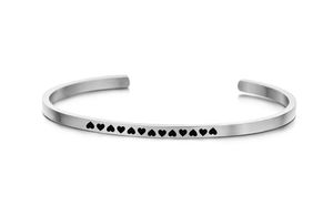 Key Moments 8KM-B00391 Stalen open bangle met tekst hartjes zirkonia one-size zilverkleurig