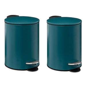 Prullenbak/pedaalemmer - 2x - metaal - blauw - 3 liter - 16 x 25 cm - Badkamer/toilet