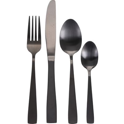 Mat zwart tafel bestek 16x-delig