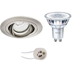 LED Spot Set - Pragmi Alpin Pro - GU10 Fitting - Inbouw Rond - Mat Nikkel - Kantelbaar - Ø92mm - Philips - CorePro 840 36D - 4W - Natuurlijk Wit 4000K - Dimbaar