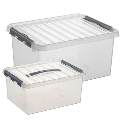 Sunware Q-Line opberg boxen set - 2 maten - 15 en 36 liter - kunststof - transparant/grijs