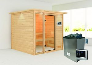 Karibu | Jutta Sauna met Dakkraag | Kachel 9 kW Externe Bediening