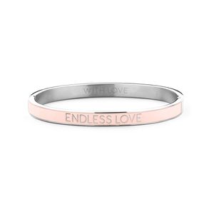 Key Moments 8KM BC0003 Stalen Bangle met Tekst Endless Love One-size Zilverkleurig / Licht roze