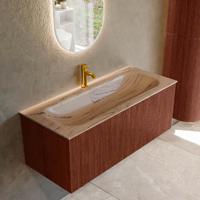 Badmeubel Mondiaz Kurve-Dlux | 110 cm | Meubelkleur Ruby | Wastafelkleur Arena | Solid surface | Wasbak midden spoelbak | 1 kraangat