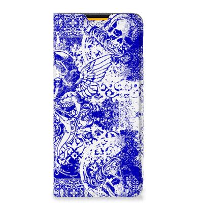 Mobiel BookCase Samsung Galaxy M52 Angel Skull Blauw
