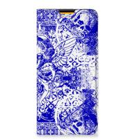 Mobiel BookCase Samsung Galaxy M52 Angel Skull Blauw