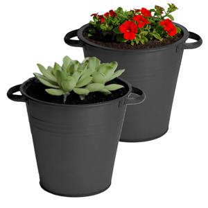 Plantenpot/bloempot Farmer - 2x - rond - zink - zwart - D26 X H24 cm