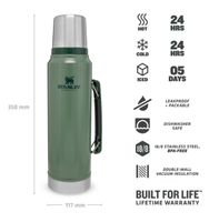 Stanley PMI Classic Legendary Bottle 1L thermosfles Hammertone Green - thumbnail