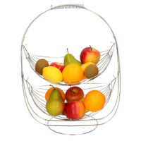 Dubbele etagere fruitschaal/fruitmand zilver metaal 34 x 25 x 46 cm