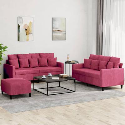 3-delige Loungeset met kussens fluweel wijnrood