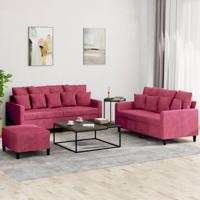 3-delige Loungeset met kussens fluweel wijnrood