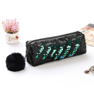 3 stuks omkeerbare Sequin potlood geval voor meisjes school levert super grote briefpapier gift magische make-up tas (groen + zwart)