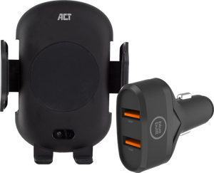 ACT Telefoonhouder Auto Luchtrooster/Dashboard met Draadloos Opladen + Oplader 18W