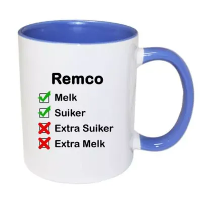 Mok met naam Checklist (blauw)