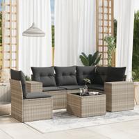 6-delige Loungeset met kussens poly rattan lichtgrijs