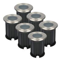 Set van 6 LED Grondspots Rond - Dimbaar - GU10 fitting - Excl. Lichtbron - Tuinspot - RVS - IP67 waterdicht - Overrijdbaar voor de Oprit, Tuin en Terras