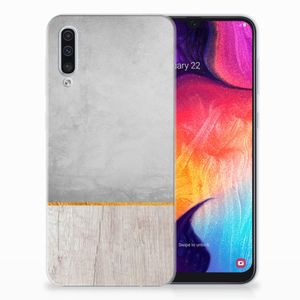 Samsung Galaxy A50 Bumper Hoesje Wood Concrete