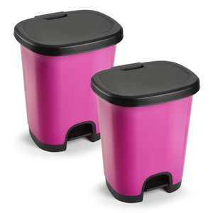 2x Stuks afvalemmer/vuilnisemmer/pedaalemmer 18 liter in het roze/zwart met deksel en pedaal