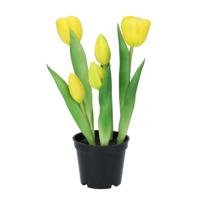 Kunst tulpen Holland in pot - 5x stuks - geel - real touch - 26 cm - thumbnail