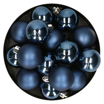 32x stuks kunststof kerstballen donkerblauw 4 cm