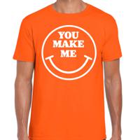 Verkleed T-shirt voor heren - you make me - smiley - oranje - carnaval - foute party - feestkleding