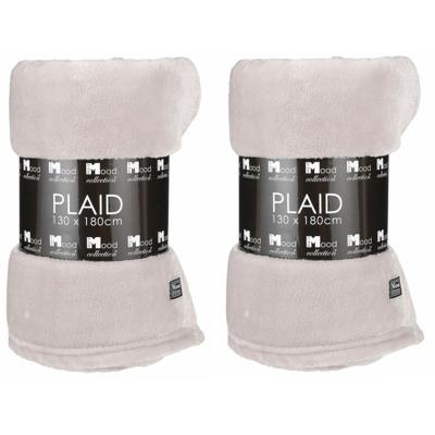 Fleece deken - 2x - lichtgrijs - 130 x 180 cm - polyester - fleeceplaid