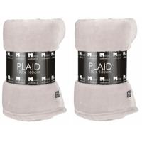 Fleece deken - 2x - lichtgrijs - 130 x 180 cm - polyester - fleeceplaid