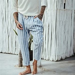 Voor heren Broek Zomerbroek Strandbroeken Zak Trekkoord Elastische taille Streep Comfort Ademend Casual Dagelijks Feestdagen Modieus Klassieke Stijl Marineblauw blauw Lightinthebox