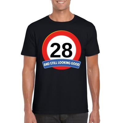 28 jaar and still looking good - t-shirt verkeersbord print - zwart - heren - verjaardag