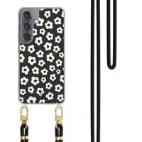 Samsung Galaxy S25 hoesje met zwart koord - Retro bloempjes