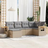 6-delige Loungeset met kussens poly rattan beige