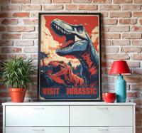 Bezoek het jura dinosaurus poster