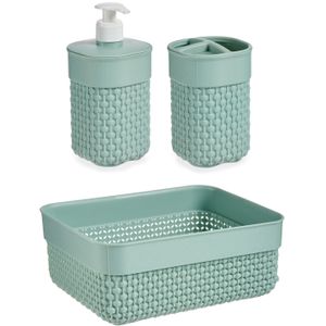 Badkamer accessoires set 3-delig pastel mintgroen van kunststof