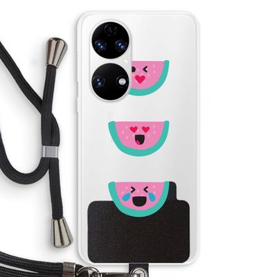 Smiley watermeloen: Huawei P50 Transparant Hoesje met koord