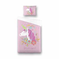 Kinderdekbedovertrek Pink Unicorn - 140x200 cm Blauw - Dessin: Dieren - Fresh and Co Kids - Dekbed-Discounter.nl