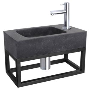 Differnz fonteinset bombai black - natuursteen - kraan recht - met handdoekrek - 40 x 22 x 9 cm - chroom