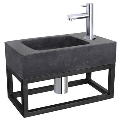 Differnz fonteinset bombai black - natuursteen - kraan recht - met handdoekrek - 40 x 22 x 9 cm - chroom