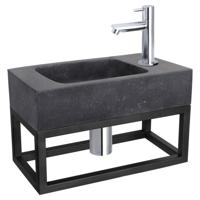 Differnz fonteinset bombai black - natuursteen - kraan recht - met handdoekrek - 40 x 22 x 9 cm - chroom