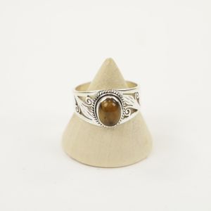 Zilveren Ring met Tijgeroog Maat 19 (Sterling Zilver 925)