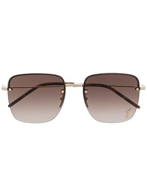 Saint Laurent Eyewear lunettes de soleil à plaque logo - Marron