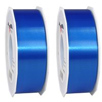2x Luxe blauwe kunststof linten rollen 4 cm x 91 meter cadeaulint verpakkingsmateriaal - Cadeaulinten